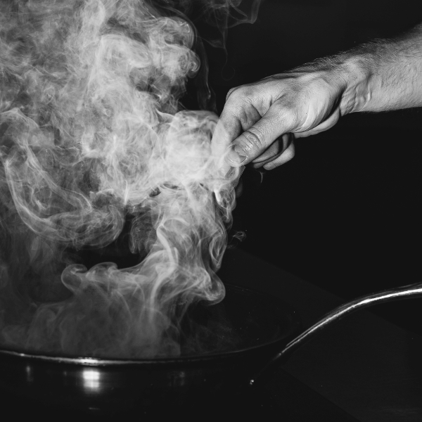 steam coming out of a frying pan