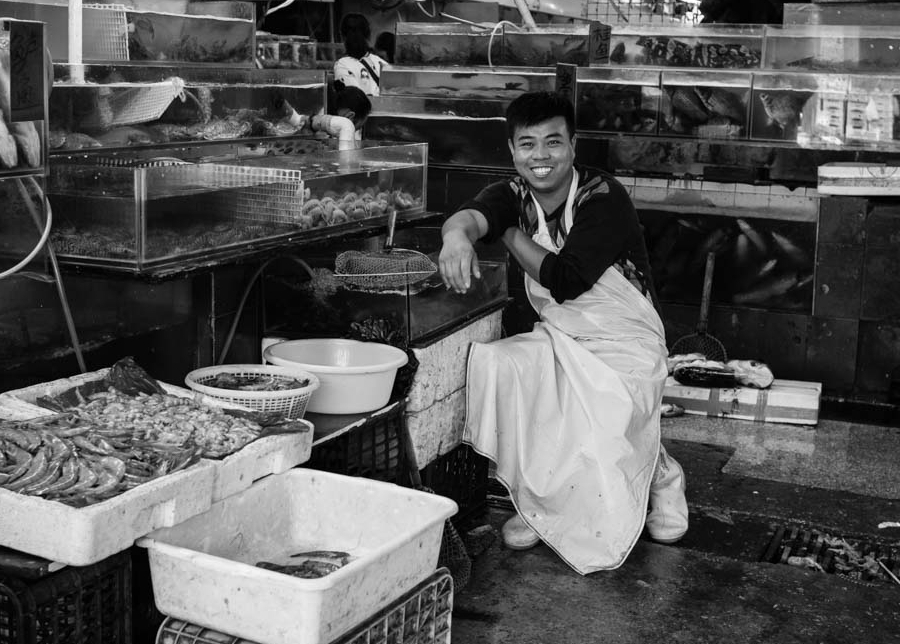 Young man at the fishmarket